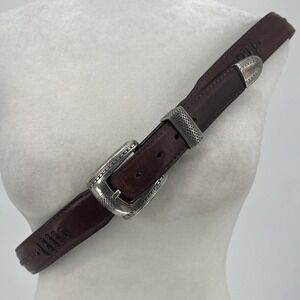 Vintage Brighton Belt Salina Taper 40" Brown Leather Silver Buckle Southwestern